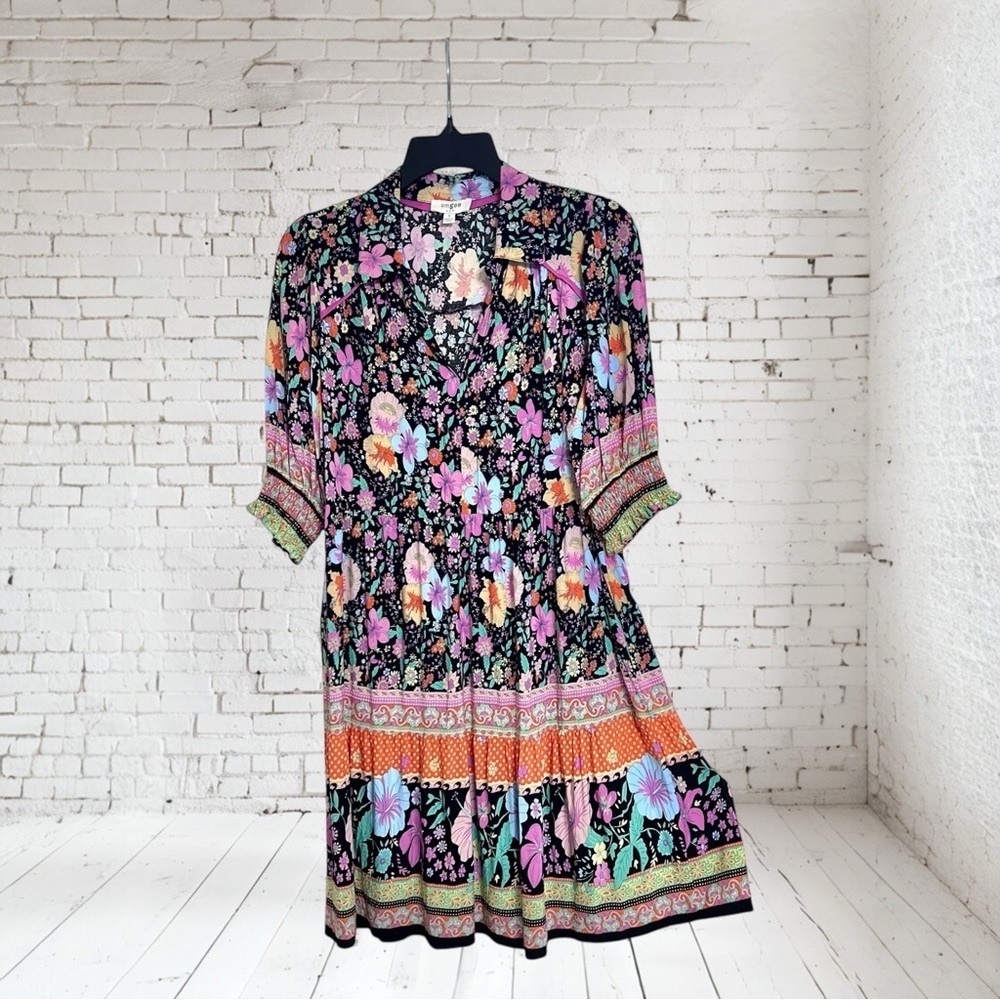 Umgee Floral Boho Multicolor Short Sleeve Casual Dress Size S - Picture 11 of 11